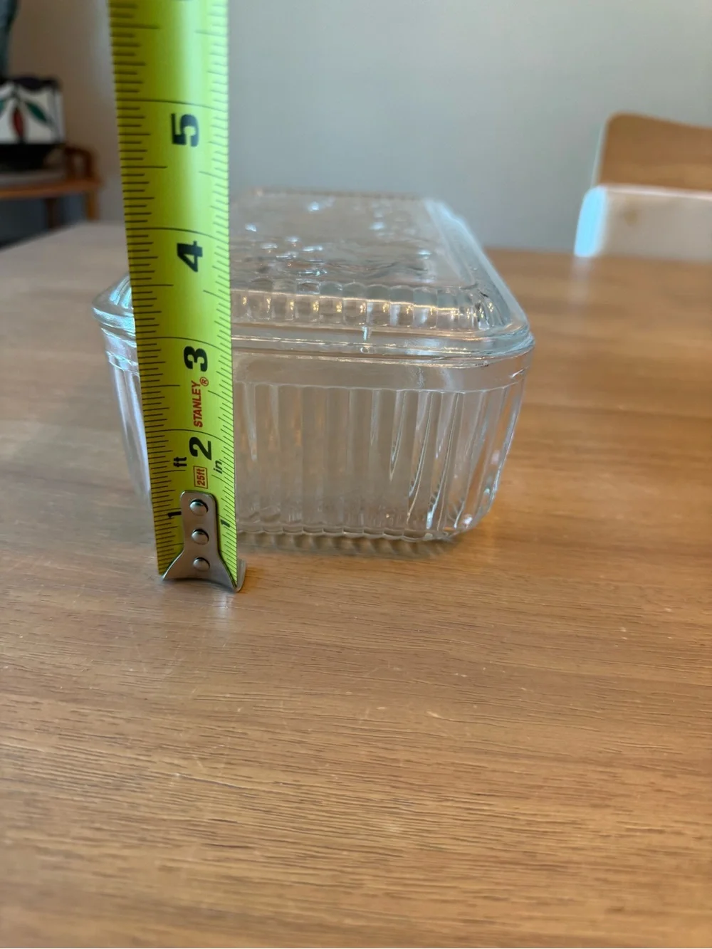 Vintage Federal Glass Refrigerator Storage Dish Ribbed w/Embossed Vegetable Lid